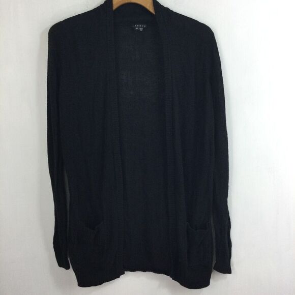 Theory Womens Cotton Cashmere Open Front Ribbed Knit Cardigan Sweater Black S/P - Picture 7 of 9